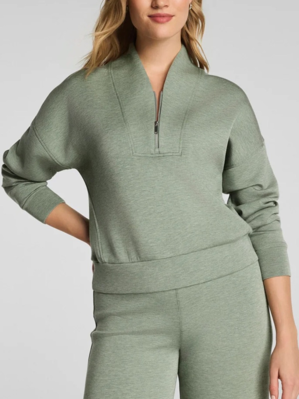 Spanx Air Essentials Quarter Zip Light Sage Green XL